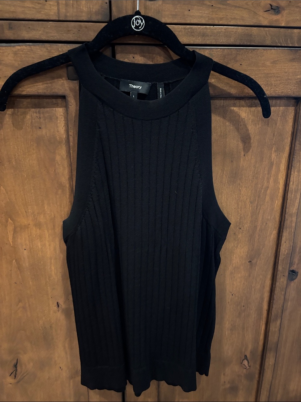Theory Black Ribbed High-Neck Tank